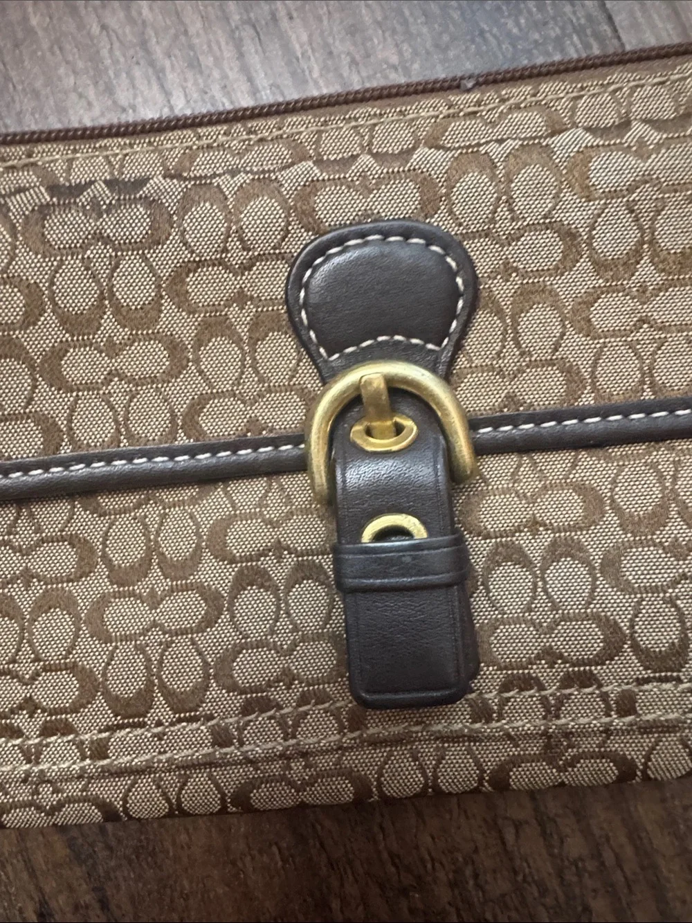 Coach Soho Vintage Tan and Brown Signature Canvas Wristlet with Leather Trim